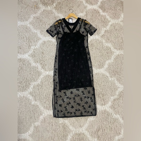 NWT Armani Exchange A/X Embroidered Black Mini / Midi Occasional Dress | Size 4 - Picture 6 of 7